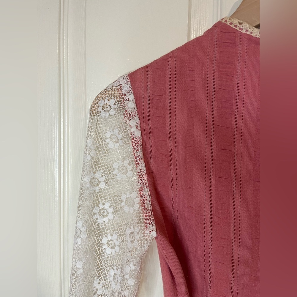 Prairie Cottagecore Vintage 1960s Pink Long Sleeve Maxi Dress Size 7 *Rare* - Picture 15 of 16